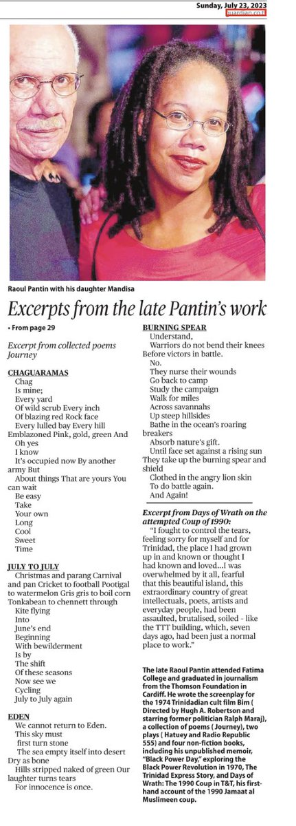 Poet &amp; writer Raoul Pantin wrote on being hostage (1990 attempted coup) refused a job with PM Dr Eric Williams, drank with Michael X (unaware the revolutionary murdered Gail Benson- English socialite featured in VS Naipaul’s famous novel Guerrillas) 📚 🗞️ #TrinidadandTobago 🌊🏝️