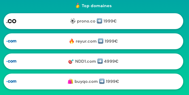 NDD1com's tweet photo. 🥇 Top domaines à vendre

⚽️ https://t.co/9XHKKUPUbI ➡️ 1999€
🔥 https://t.co/4FgVh9K1Qs ➡️ 1999€
🎯 https://t.co/Sn3GubAgyS ➡️ 4999€
🛍️ https://t.co/DxZ7riJ5fp ➡️ 1999€

#ndd #domainname #domainnames #domainforsale #domainsforsale #DomainNameForSale #top #prono #rey #buy https://t.co/JjgKXbzmJb