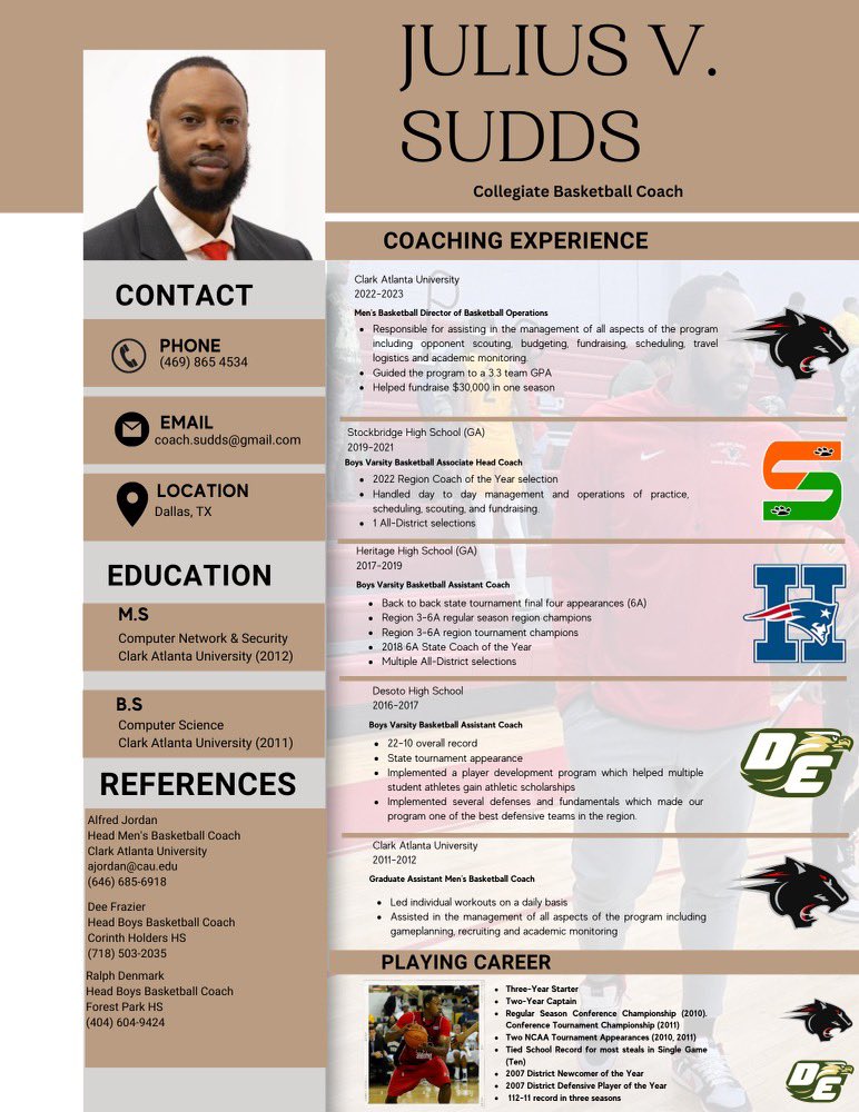 Even though I had to leave my dream job, I thank God for allowing me to move back home to be close to family. But, it’s time to get back to work. 

I’m currently seeking a Men’s Basketball Coaching positing in Dallas, TX. And, a friendly tag or retweet would help me tremendously.