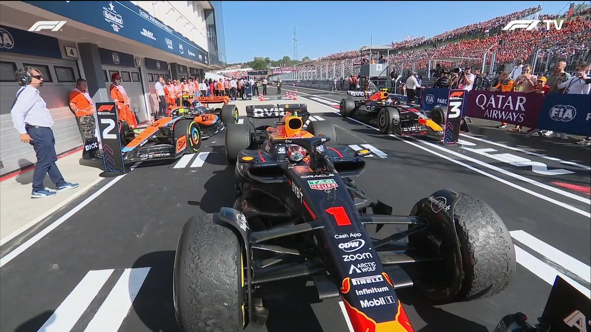 #F1 #HungarianGP Victoire et meilleur tour de Max Verstappen devant la McLaren de Lando Norris et l'autre Red Bull de Sergio Pérez.