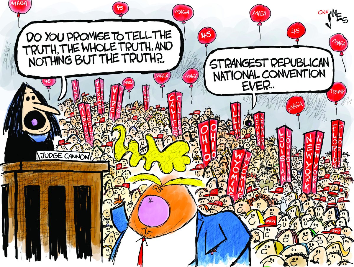 This week's cartoon for the @CNNOpinion newsletter looks where Judge Cannon put the Trump Trial. #Trump #TrumpTrial #JudgeCannon #RepublicanNationalConvention #TrumpIndictments #Republicans #GOP