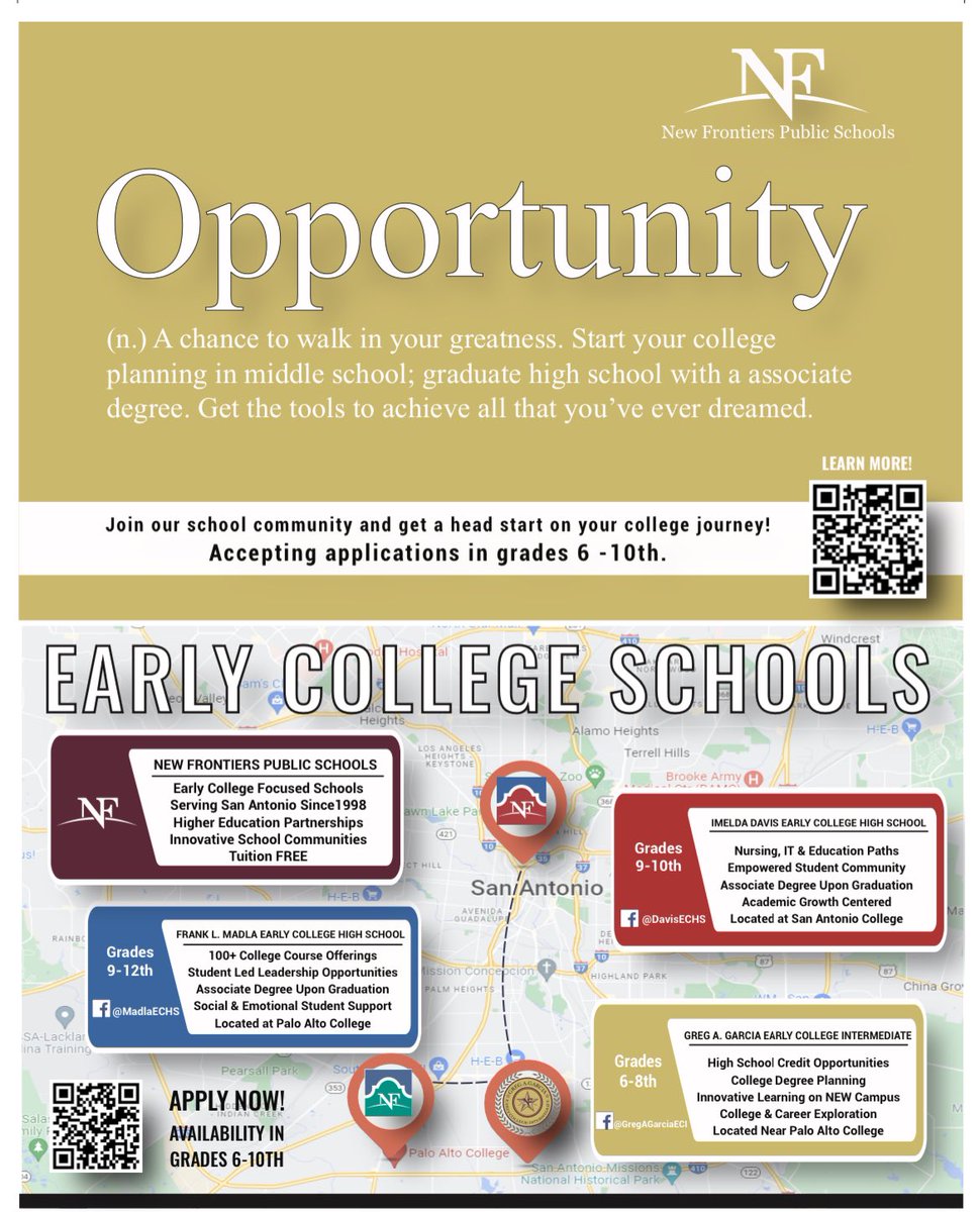 We have limited availability for the 2023-2024 school year in grades 6-10th at our #earlycollege focused schools: <a href="/GregAGarciaECI/">Greg A. Garcia Early College Intermediate</a>, <a href="/IDavisECHS/">Imedla Davis Early College High School</a>, <a href="/flmechs/">FLMECHS</a> 

Apply TODAY here: form.jotform.com/222496387706063