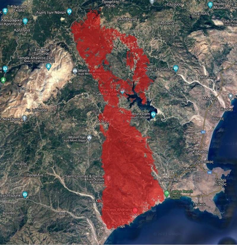 stelioskast's tweet photo. Η φωτιά στις 08:46 το πρωί σήμερα είχε ήδη κάψει 107.000 στρέμματα γη��, ξεπερνώντας δυστυχώς τα 100.000 στρέμματα της πυρκαγιάς του 2008 κι από ότι φαίνεται θα ξεπεράσει και τα 120.000 στρέμματα της πυρκαγιάς του 1987. Είναι μακράν η μεγαλύτερη φυσική καταστροφή που έχουμε ζήσει. https://t.co/dvuKRoXPxB