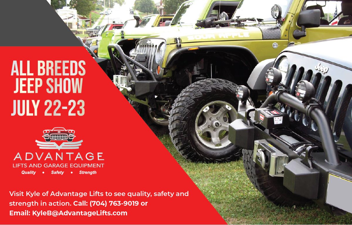 advantagelifts's tweet photo. Join us at PA Jeeps, All Breeds Jeep Show in Carlisle, Pennsylvania this Saturday, July 22nd through Sunday, July 23rd! For special show pricing, call David Priar (704) 763-9019, or email at Kyleb@AdvantageLifts.com. https://t.co/8gAJlYxR4R