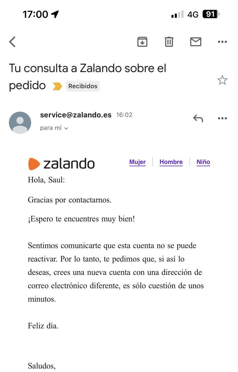 saulramirez_es's tweet photo. @Zalando penosa la solución que me dais
No tengo otra cuenta de correo y me obligáis a hacerme una de nuevo…
Esperaba más de vosotr@s https://t.co/TOUoqck4Ho