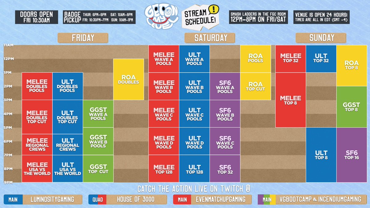 #GOML2023 Finals Day is here!☁️

It all comes down to this! Tap in ⬇️

Melee Top 32 (followed by Melee and Ult Top 8) @ twitch.tv/evenmatchupgam… 📺
Ultimate Top 32 @ twitch.tv/luminositygami… 📺
RoA, GGST, &amp; SF6 Top 8s @ twitch.tv/incendiumgaming &amp; twitch.tv/vgbootcamp 📺
Smash Top