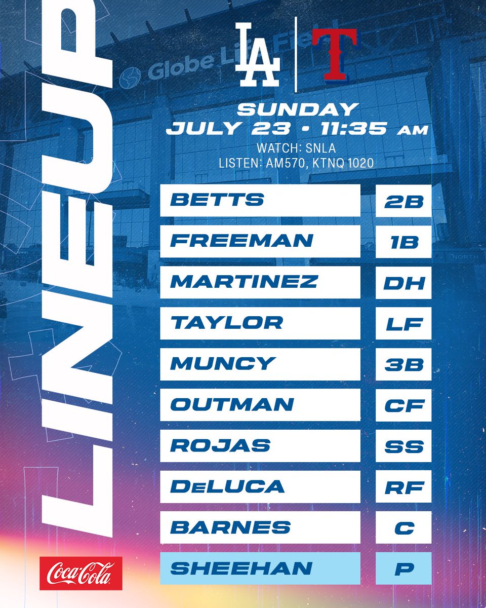 RT @Dodgers: Today’s #Dodgers lineup at Rangers: https://t.co/UaxzqwzWT3