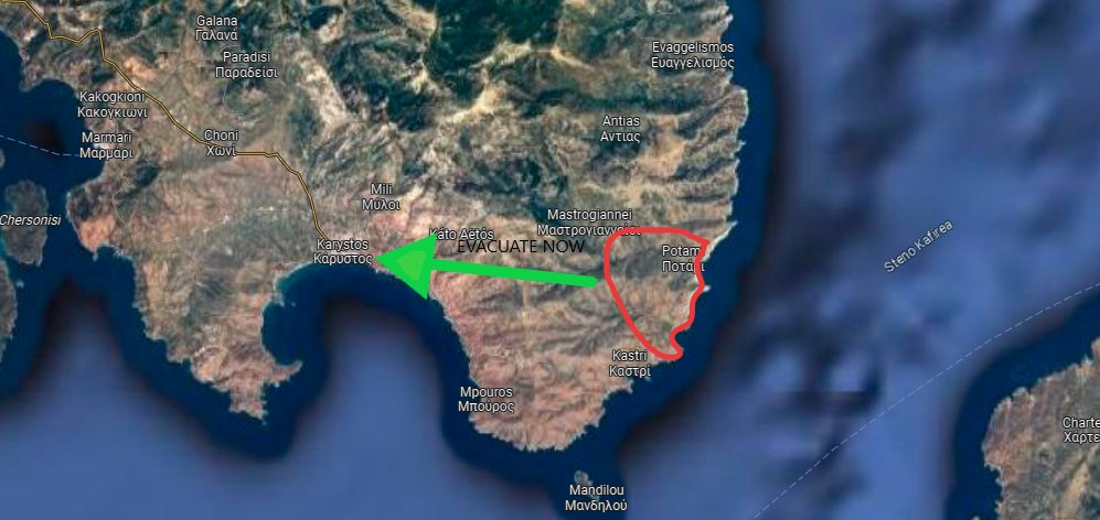voiceofhellas's tweet photo. 🇬🇷⚠️
🆘 #Livadi ,#Potami , #Pernaraki ve #Platanistos bölgelerindeyseniz, şimdi #Karystos'a tahliye olun
🔥 Bölgenizdeki orman yangını
‼️ Yetkililerin talimatlarına uyun
#Εύβοια #Φωτιες #Φωτια #Evia https://t.co/fIePPRUOg0