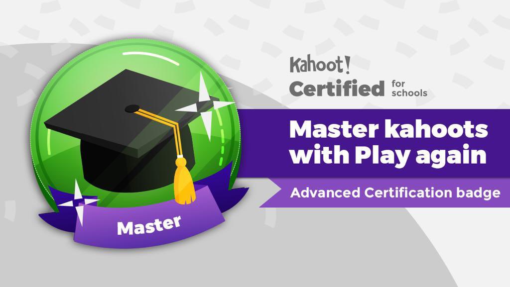 teachersalma4's tweet image. I’ve become a Master with the @GetKahoot #AdvancedCertification Master kahoots with Play again course!