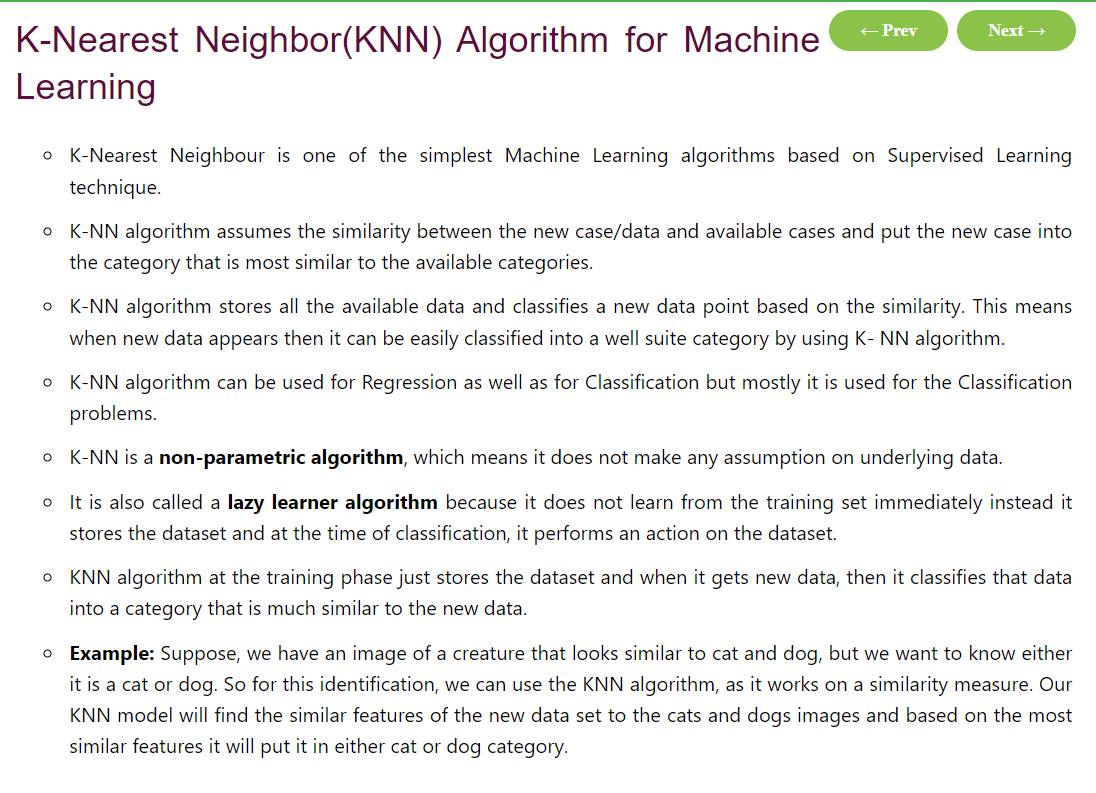 LetYokaiLearn's tweet photo. Day 53 of #60DaysOfLearning2023 
Learned about K-Nearest Neighbor. Why is it used and how it is used in real world case.
Also saw about its advantage and disadvantages.
Everything is listed in the picture below.
@lftechnology
#LearningWithLeapfrog #LSPPD53 https://t.co/3JsIIgu4q3