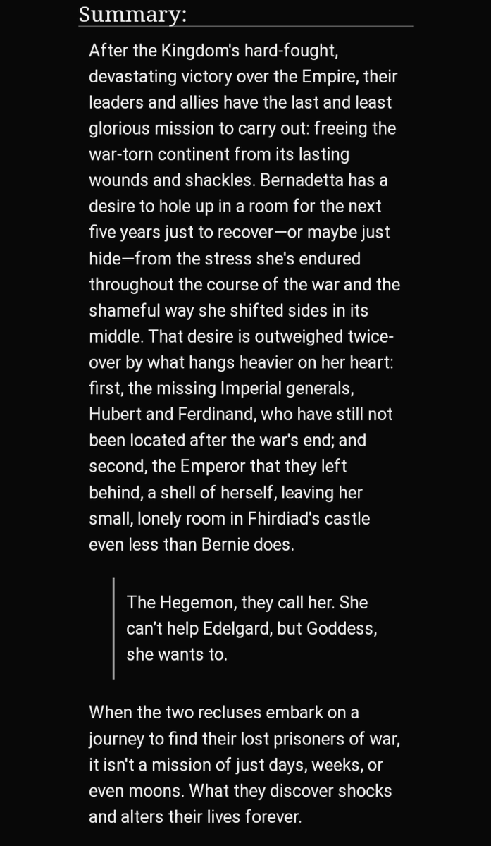 bizzybeewrites's tweet photo. Towers | T | 1/?

🌈 Written by myself and airdeari (ao3)
🌈 Post ag berniegard
🌈 Eventual polycule shenanigans
🌈 Published for day one of @EdieRarepair week 

#edelgardrarepairweek #fe3h #few3h

Read below ⏬ https://t.co/JJ4HTmRtTw