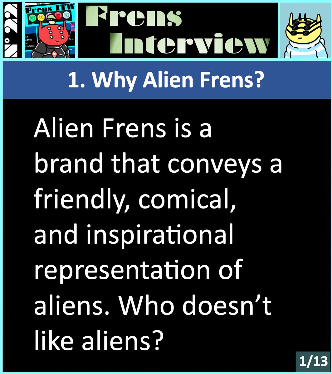 FrensITW's tweet photo. Frens Interview N°2⃣2⃣👽Why do we love 
@alienfrens?
Thanks to this issue's guest: @stronics, cool Frens holder &amp; founder of @FrenShades, nice project

@_masoncrowe @PapetheGreat @NotAnImpulseBuy
@autopixel @SeanOhio_ @glennleerob

#FrensITW
Thread 1/14 🧵

Q1. Why Alien Frens? https://t.co/14EUPyVSfl