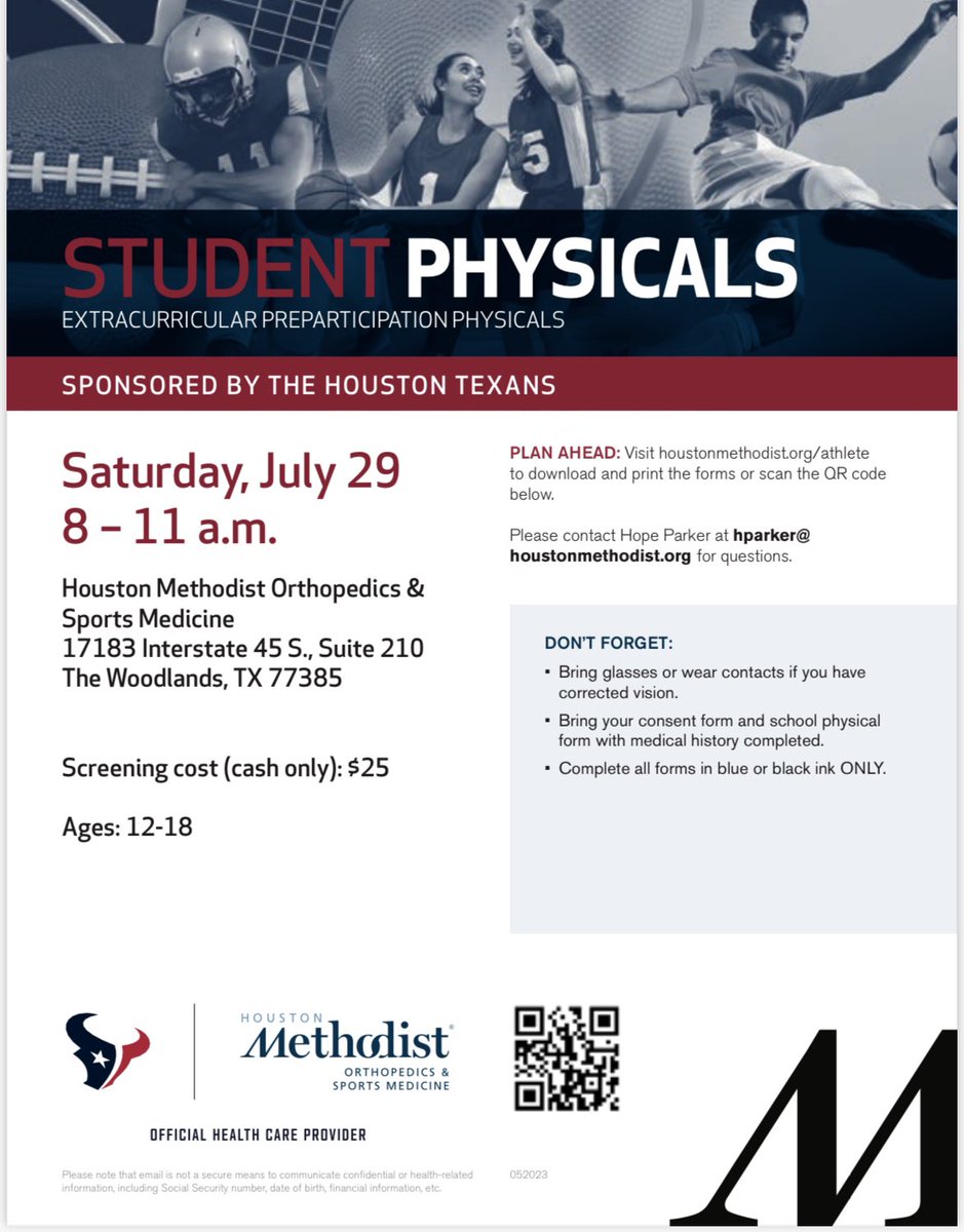 If you haven’t gotten your physical done yet, The Woodlands Methodist hospital is doing them Saturday July 29th!!! <a href="/CCPantherSports/">CCHS Athletics</a>