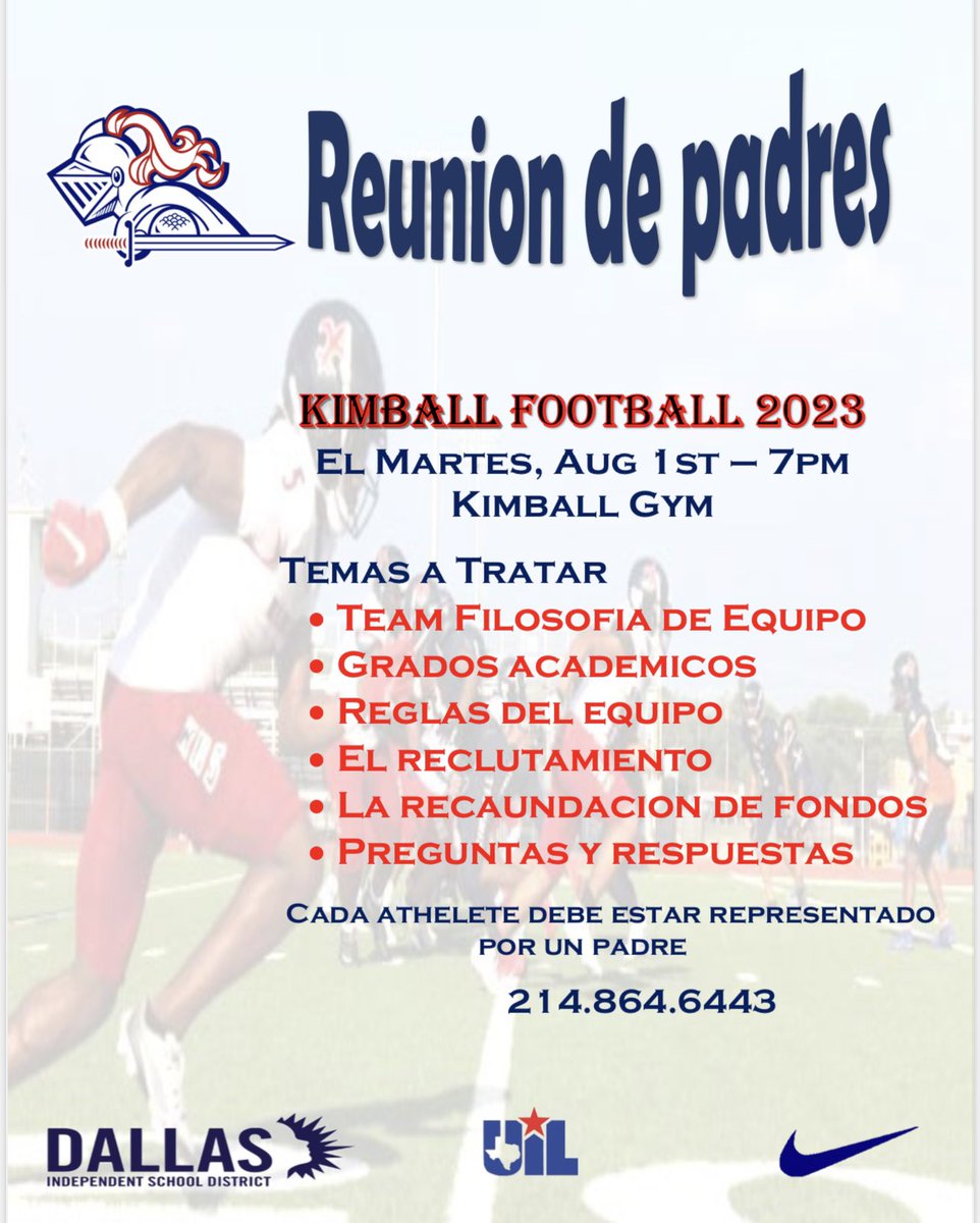 Kimball Football parent meeting approaching soon!!