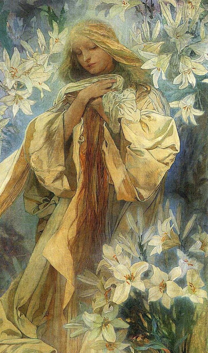 RT @marysia_cc: Alfons Mucha (24 July 1860 – 14 July 1939) 
Madonna of the Lilies - detail,  1905 https://t.co/WaGfwhmE0V