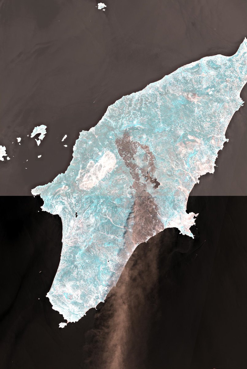 Δορυφορική εικόνα της Ρόδου, το πρωί της Κυριακής (23/7)