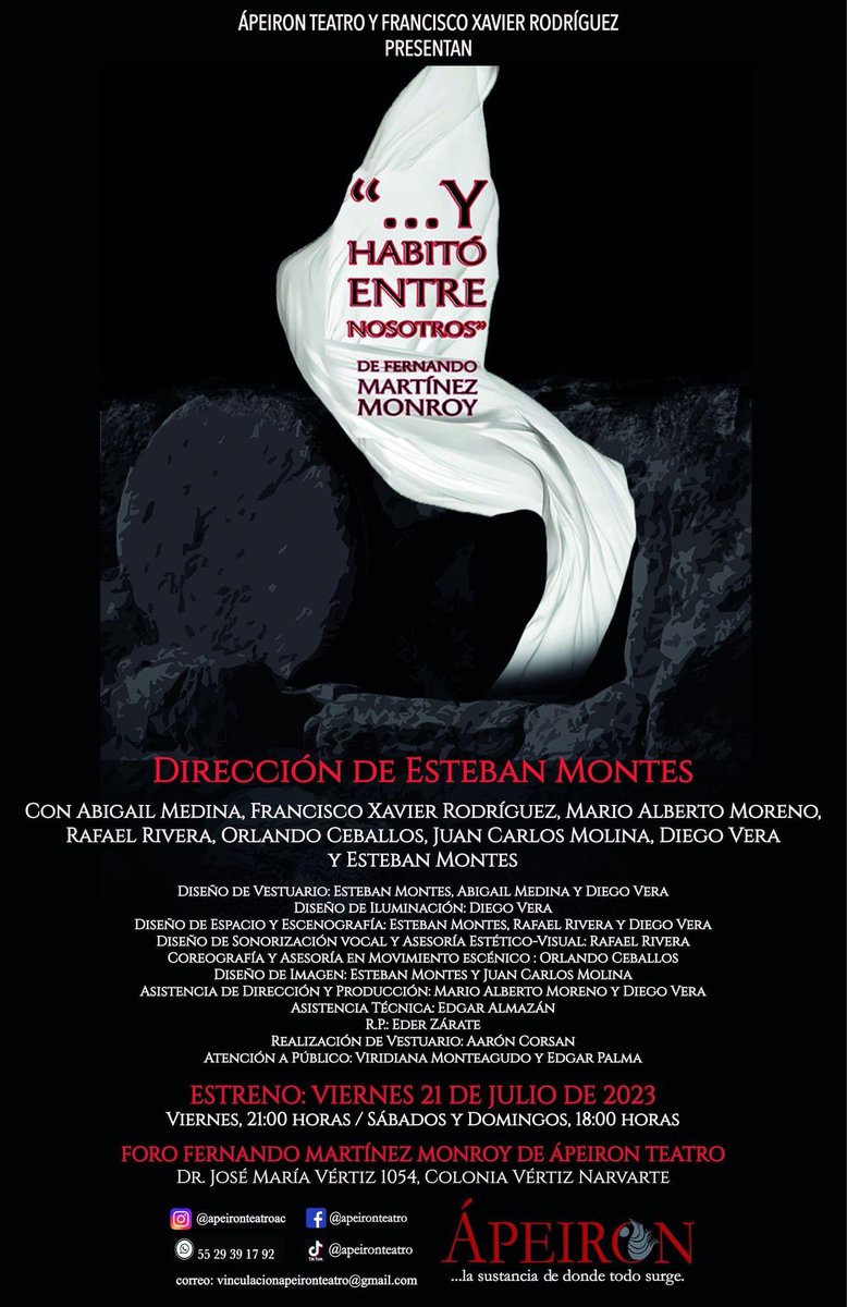 actor1971's tweet image. "...Y habitó entre nosotros” de Fernando Martínez Monroy
Dirección: Esteban Montes
Viernes 21:00 horas; sábados y domingos, 18:00 horas
FORO FERNANDO MARTÍNEZ MONROY DE ÁPEIRON TEATRO 
Dr. José María Vértiz 1054
Boletos en Taquilla y en el link:
HABITO.boletopolis.com