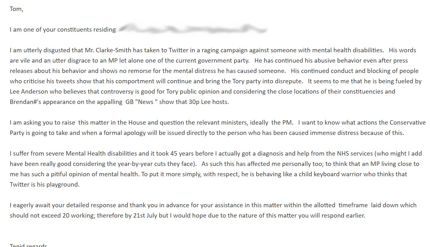 2 pic. This is the response from my MP @Tom_Randall about @Bren4Bassetlaw tweets attacking someone with mental health issues. I find this reply a complete evasion of the email written to him and a bad excuse as he could have read the news or looked at the tweets! @supertanskiii I tried https://t.co/03pkxocAyA