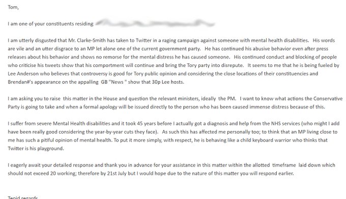 Tiberius Sicae - 2 pic. This is the response from my MP @Tom_Randall about @Bren4Bassetlaw tweets attacking someone with mental health issues. I find this reply a complete evasion of the email written to him and a bad excuse as he could have read the news or looked at the tweets! @supertanskiii I tried https://t.co/03pkxocAyA