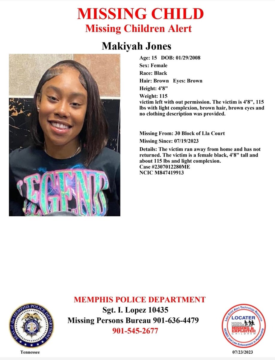 Have you seen Makiyah Jones?
Report #2307012280ME