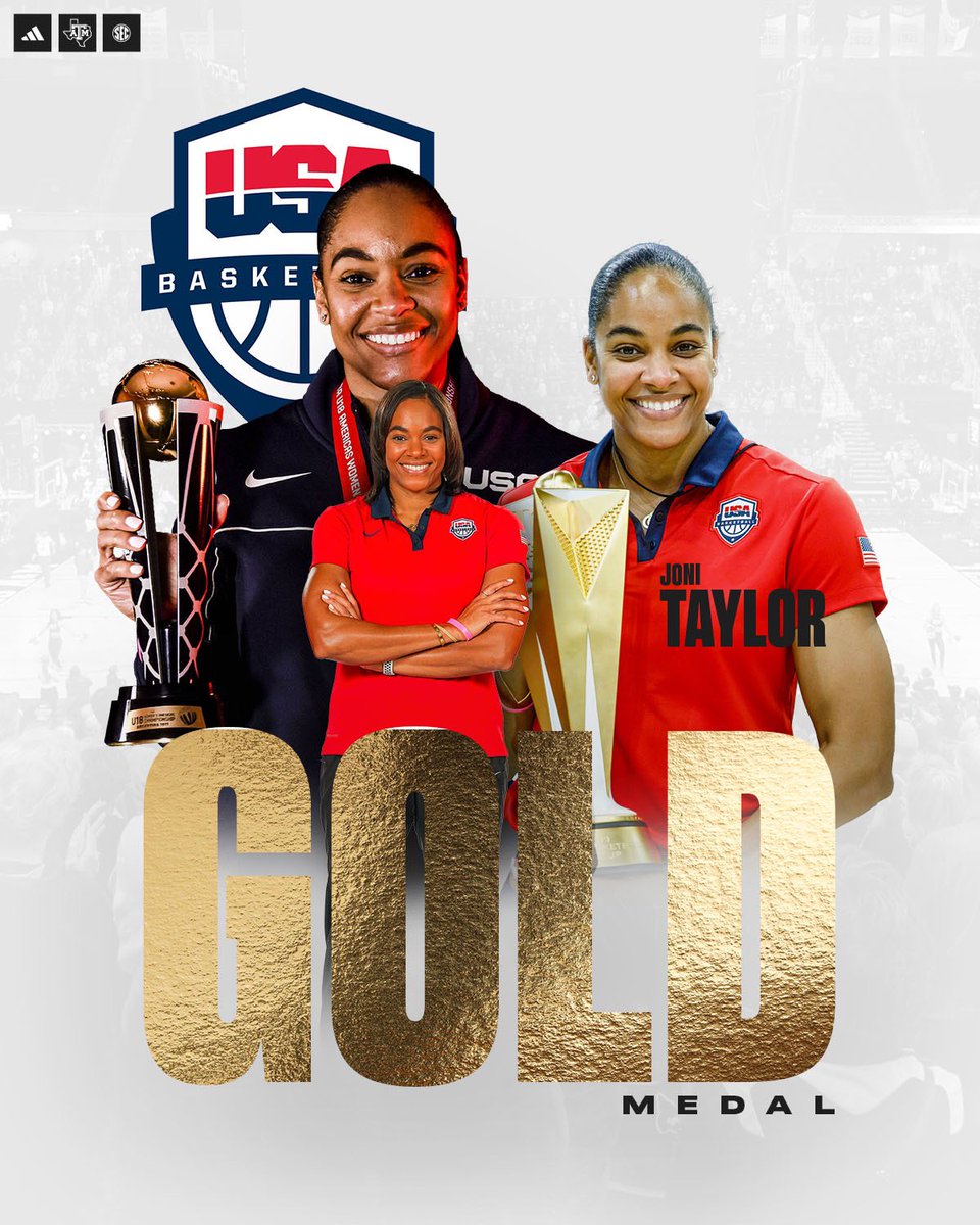 𝐆𝐎𝐋𝐃𝐄𝐍 🥇

@CoachJoniTaylor leads USA to ANOTHER gold medal! So proud of you, Coach 🇺🇸

#GigEm | #USABWU19
