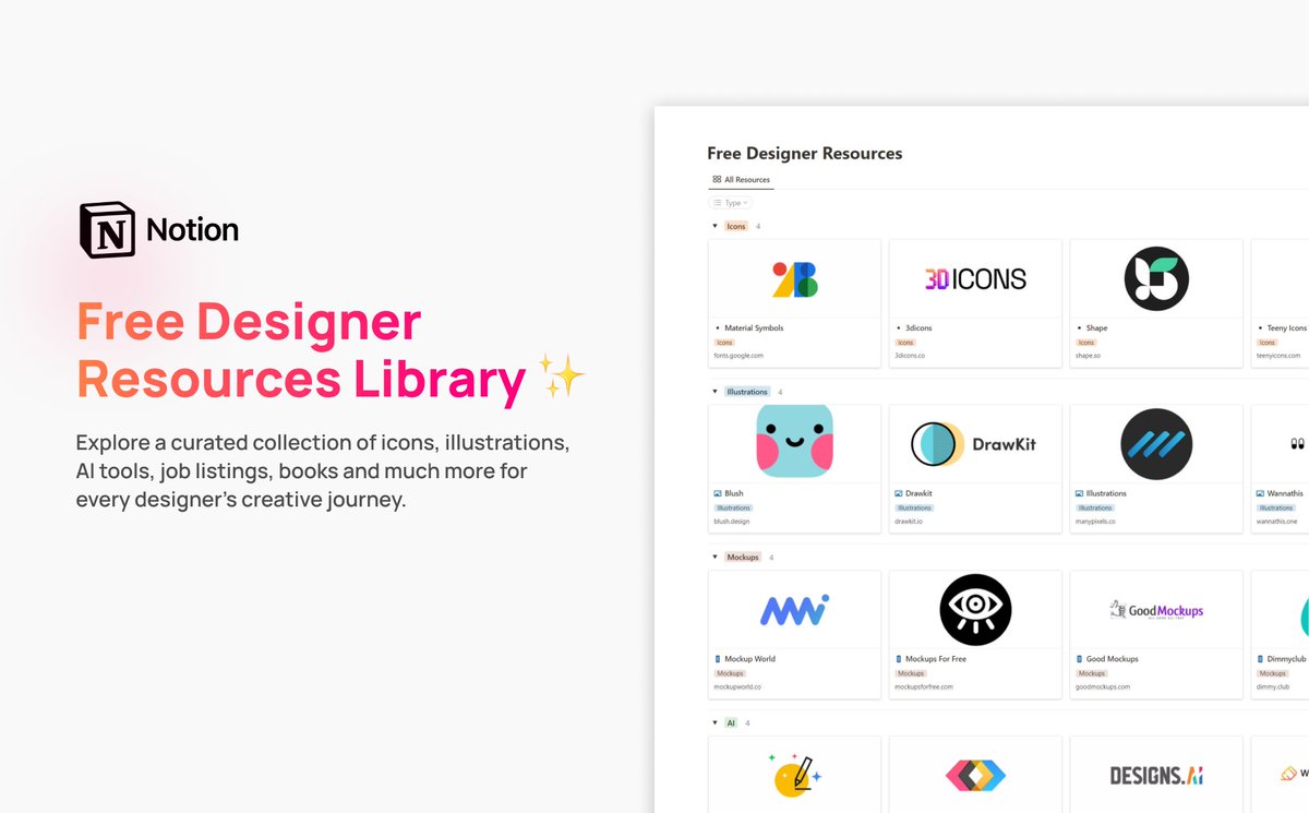 Heyivyy_'s tweet photo. As a designer, I know how frustrating it can be to find high-quality resources for free.

So I built the Notion Designer Resources Library.

It's normally $25, but next 24 hrs it's FREE!

To get it:
1. Follow me (so I can DM you)
2. Like &amp; rt this tweet
3. Reply "DESIGN" https://t.co/NjKTGLh4Tr
