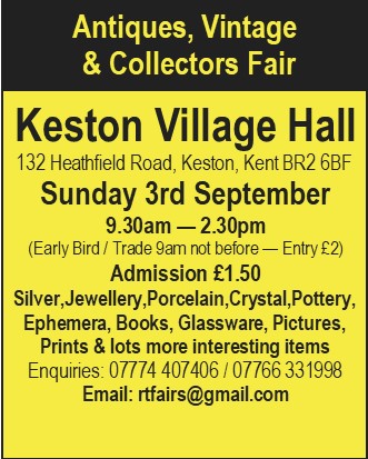 RTFairs's tweet photo. Next Antiques, Vintage and Collectable Fair at The Keston Village Hall is on Sunday 3rd September.
#keston #bromley #locksbottom #westerham #hayes #bromleycommon #antiques #vintage #retro #collectibles #collectables https://t.co/nUFON7ErEC