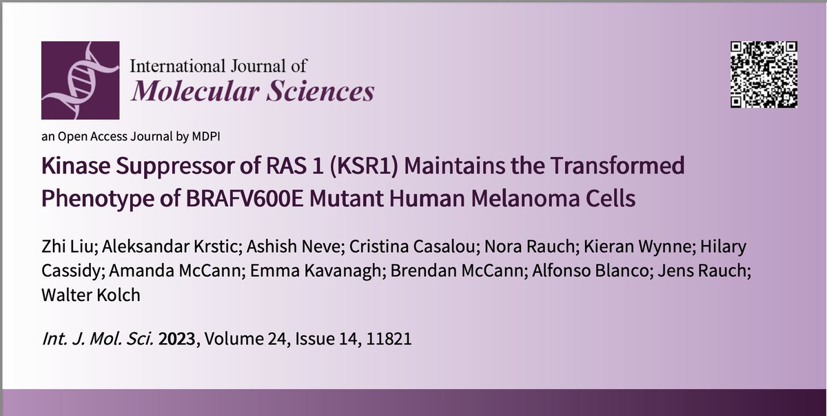 Delighted to share our recent study on the role of KSR1 in #BRAF mutant #melanoma. mdpi.com/2401010 Thanks to all collaborators contributing to this work. @sysbioire @UCD_Conway @CharlesUCD @UCD_SBBS @UCDMedicine @UCD_Research @MDPIOpenAccess