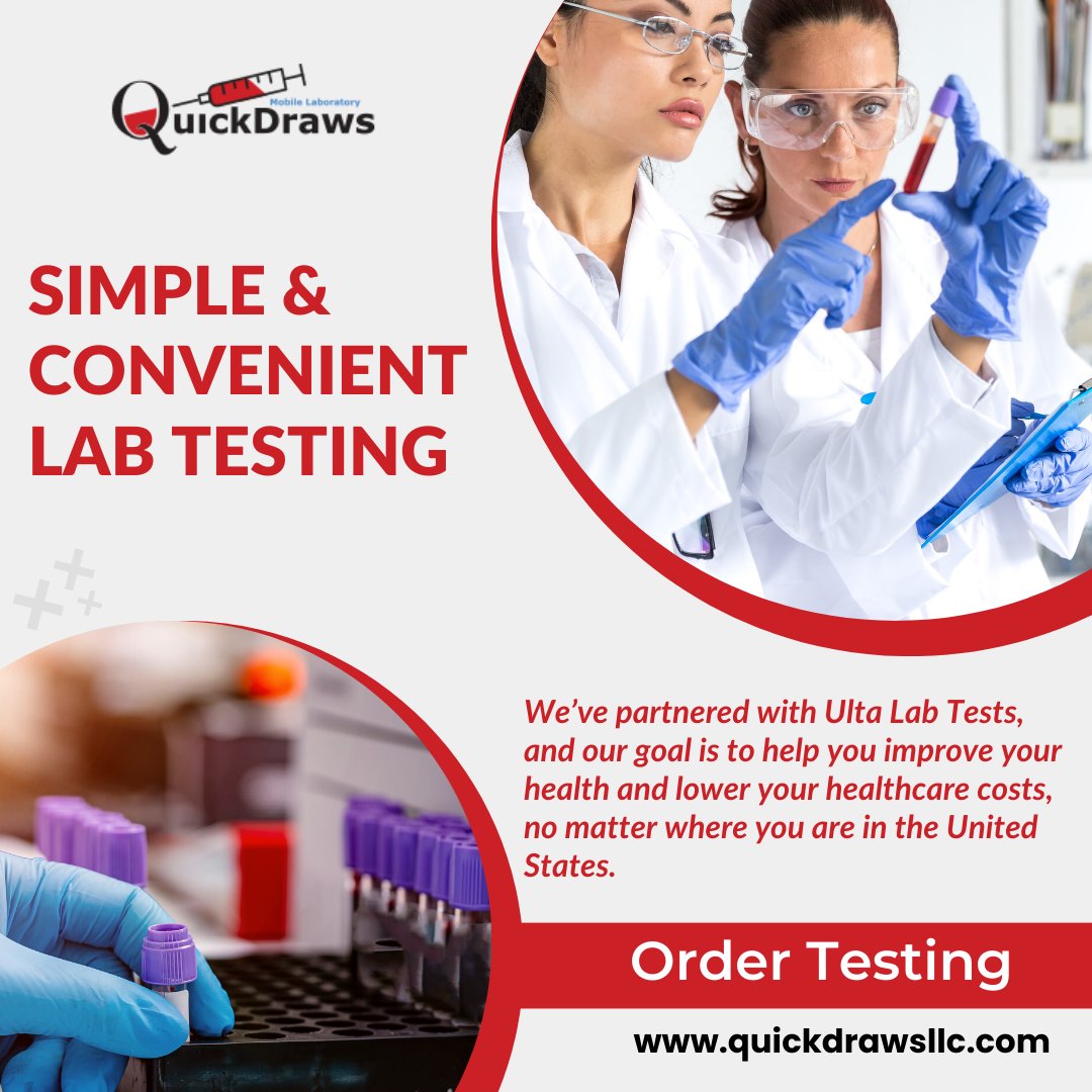 QuickdrawsLab's tweet image. 🏥 Take control of your health with Simple &amp;amp; Convenient Lab Testing!   

📷 We’ve partnered with Ulta Lab Tests to bring you the best in personalized wellness packages and comprehensive blood panels.   

📷quickdrawsllc.com to order testing today   

#HealthMatters