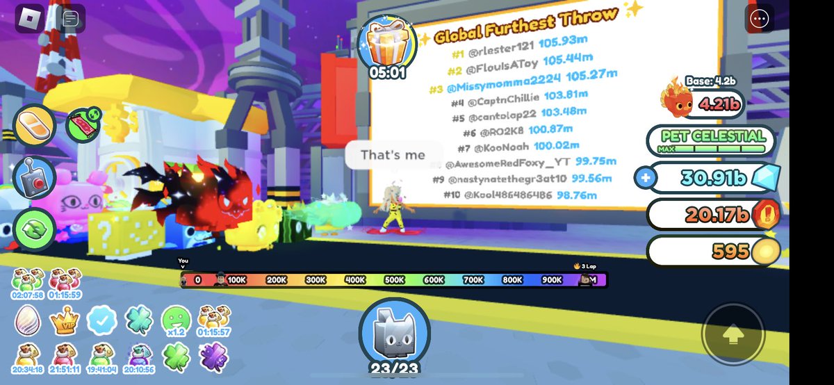 ASusPlayer's tweet image. I got a good throw eh? Where’s my Yeet hoverboard? @BuildIntoGames @prest4n #topthree #PetSimulatorX #goat #youtubegaming