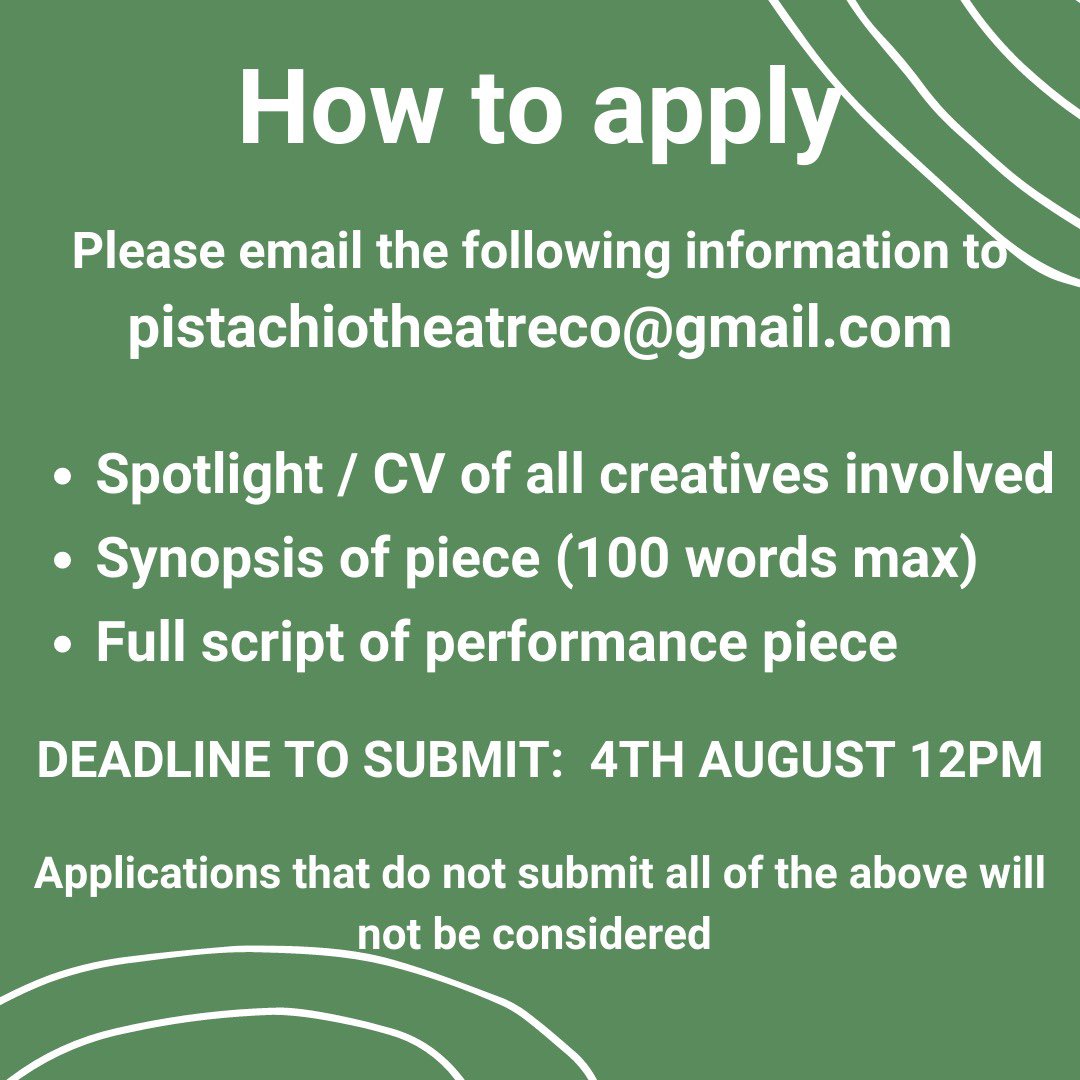 🌱PERFORMANCE OPPORTUNITY🌱

Submissions are now OPEN for our next Out The Shell Scratch Night - details below on how to apply! 

#callout #theatre #actors #writers #scratchnight