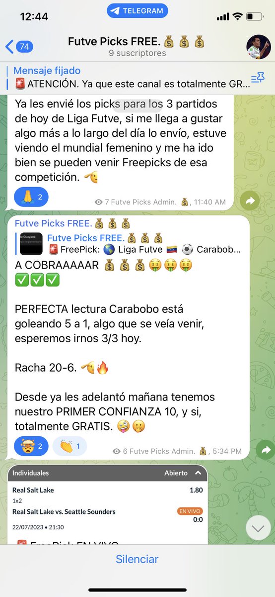 Ayer nos fuimos 4-1 en nuestro canal de Telegram, incluyendo picks del Mundial femenino, Leagues Cup y nuestra Liga Futve, hoy tenemos nuestro primer Stake 10 de liga Futve totalmente gratis, ¿Que esperas para unirte? 🤑🤑🤑

t.me/futvepicks