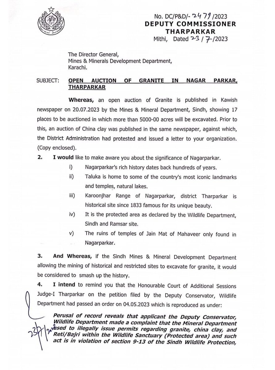 saeedsangri's tweet photo. DC Tharparkar issues letter to DG Mine &amp; mineral to stop auctioning Karoonjhar #SaveKaroonjhar https://t.co/gb7EYpQXLT
