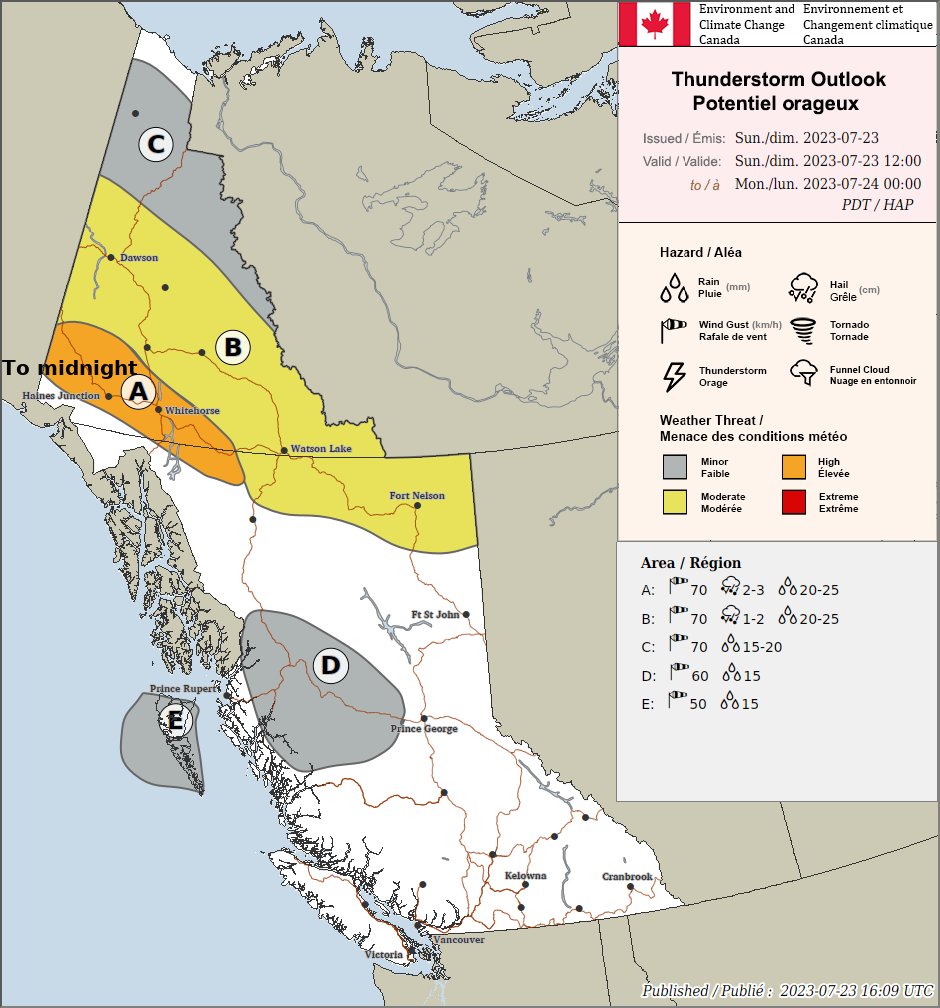 Thunderstorms over the Yukon today have the potential to generate significant hail and brief but very heavy downpours. Stay tuned to 511yukon.ca for road conditions.

When thunder roars, go indoors!