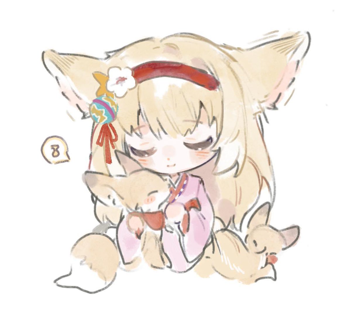 1girl animal ears fox ears musical note closed eyes hairband japanese clothes  illustration images