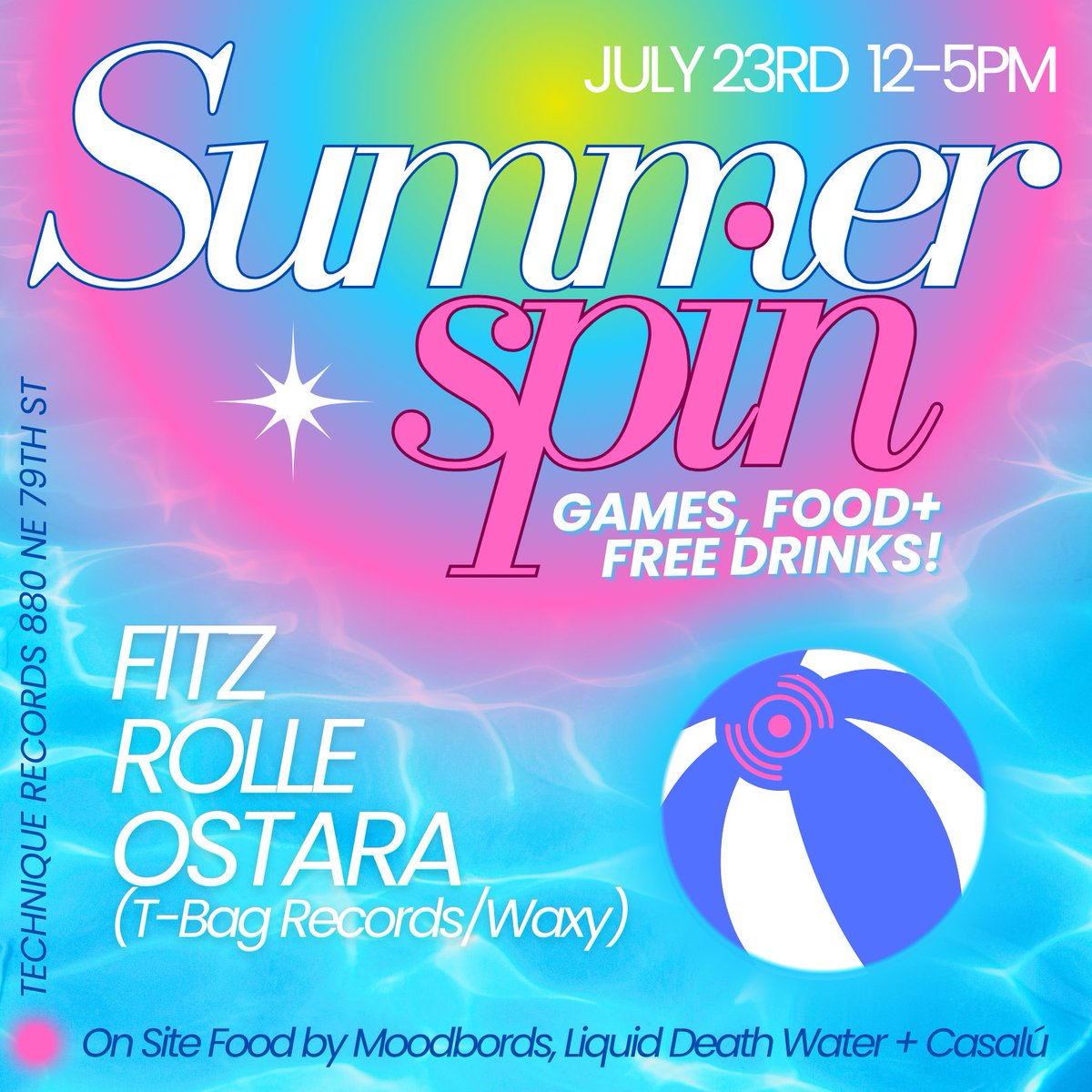 car0zilla's tweet image. Summer Spin today inside @techniquerecs 📍 12-5PM 
featuring vinyl sets by Fitz, Rolle &amp;amp; Ostara of T-Bag Records/Waxy. 
French inspired bites by Moodbords &amp;amp; 
FREE @LiquidDeath water! 💦