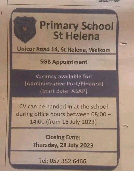 RT @Lithemba_Njobe: Primary School Administrative Post 

Closing date: 28 July 2023 https://t.co/bKU4oZh4BL
