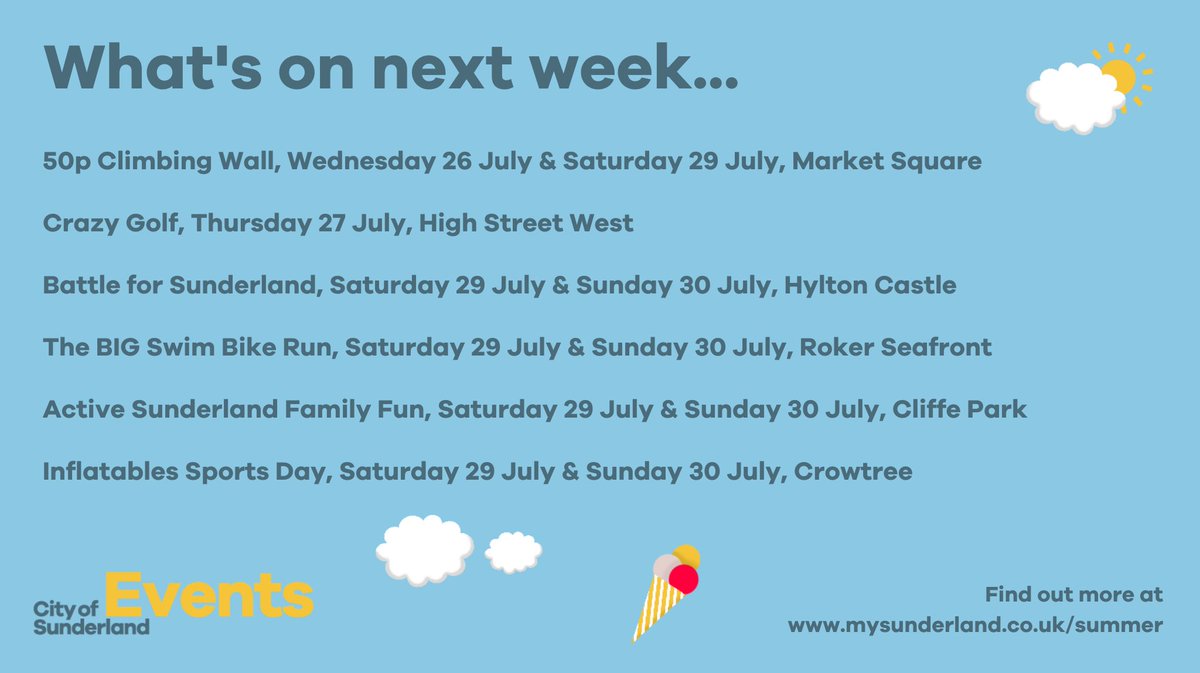 VisitSundUK's tweet photo. The summer holidays are here! ☀️ 

Need some inspiration to keep your youngsters busy this coming week? We're kicking off the school holidays with lots of free &amp; low-cost activities for you to enjoy with your family and friends! 👇     

https://t.co/zfjW669Z8Z https://t.co/Z2zpubklqg