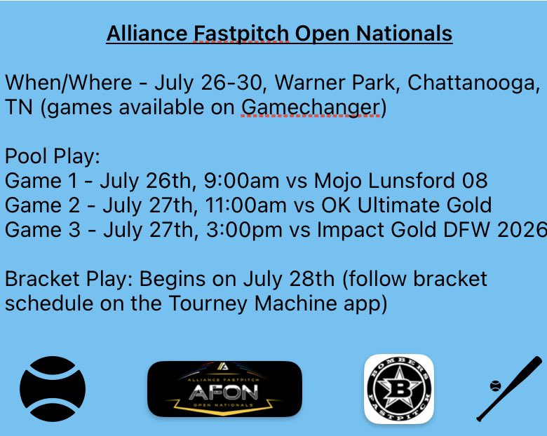 LA Bombers 16U - Smith (@labomberssmith) on Twitter photo Alliance Open Nationals starts Wednesday! Letβs go!
@taprofileapp @softballdown @softballpros @softballlove7 @softball_home @sbrretweets <a href="/CoastRecruits/">Coast 2 Coast Recruits</a> <a href="/ATziras/">AshLovesSoftball πΊπΈ π³οΈβπ π¨π¦ π¬π·</a> <a href="/PlayBookAthlete/">PLAYBOOK ATHLETE</a> <a href="/TopPreps/">TOP PREPS @TopPreps | X | Sports News & Recruiting</a> @JimmyFPSports @OKSportsGuy Alliance Open Nationals starts Wednesday! Letβs go!
@taprofileapp @softballdown @softballpros @softballlove7 @softball_home @sbrretweets <a href="/CoastRecruits/">Coast 2 Coast Recruits</a> <a href="/ATziras/">AshLovesSoftball πΊπΈ π³οΈβπ π¨π¦ π¬π·</a> <a href="/PlayBookAthlete/">PLAYBOOK ATHLETE</a> <a href="/TopPreps/">TOP PREPS @TopPreps | X | Sports News & Recruiting</a> @JimmyFPSports @OKSportsGuy