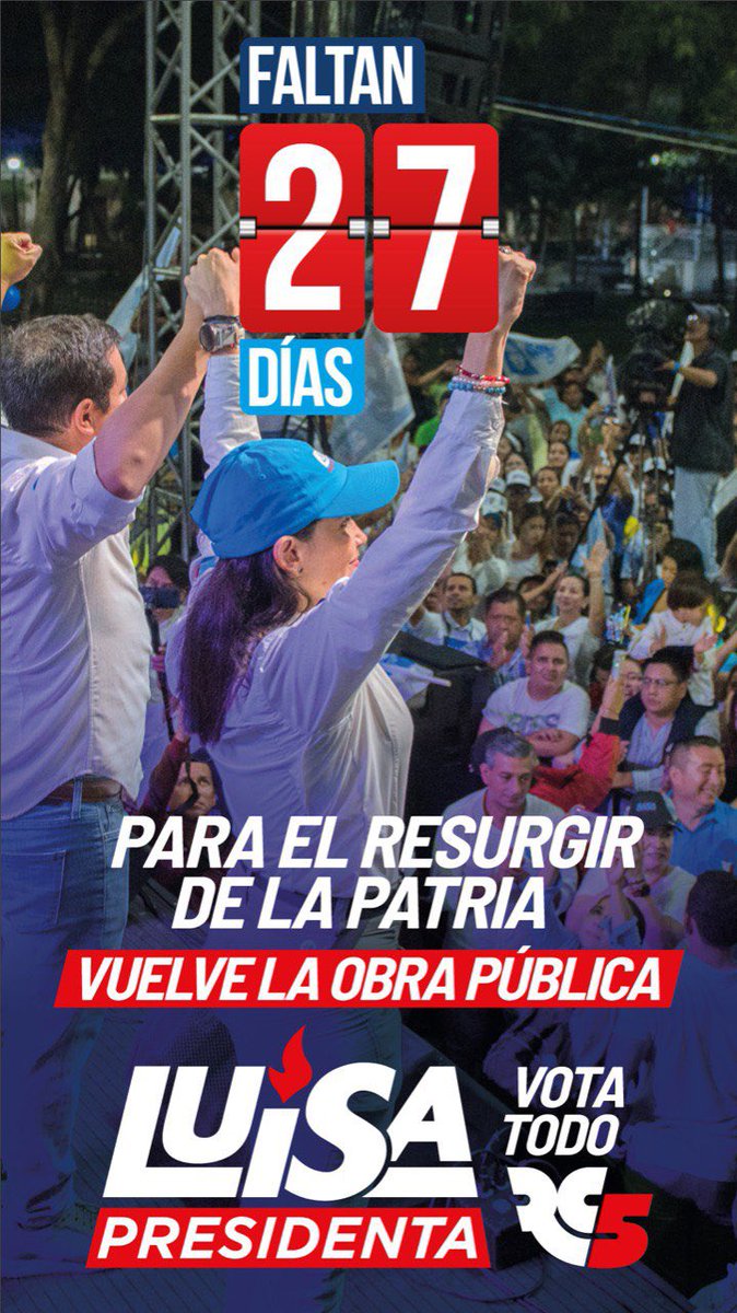 27 días para que las obras lleguen a cada rincón del Ecuador. 🇪🇨👩🏻‍🏭👷🏻🛠️

#LuisaPresidenta