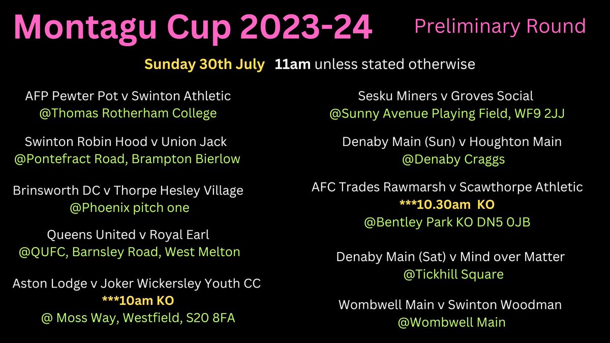 It's almost time for the Mont.
26 teams have entered (1973-74 was the last time we had more teams).
Please CHECK THE VENUE &amp; TIME with the clubs.
Results will be updated first at montagucup.com/2024 and then on the socials.