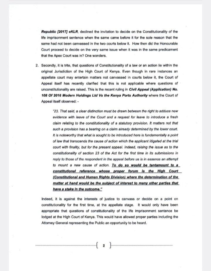 MiaKanyi's tweet photo. I and @taliisraeltali wrote to 
@ODPP_KE 
 asking that the decision of the Court of Appeal in Kitsao V R declaring life imprisonment as unconstitutional, be appealed to the Supreme Court of Kenya for clarification and finality in public interest. https://t.co/w1uda8motZ