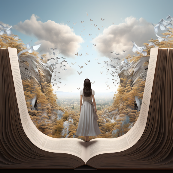 Picture storybook page of a woman standing on the middle of the page seen from the back She is slim and healthy has long dark hair and is surrounded by a surreal beautiful happy life that is 3D
📷
#aiart #aiartworks #aiartdaily #generativeart #aiartcommunity #digitalart