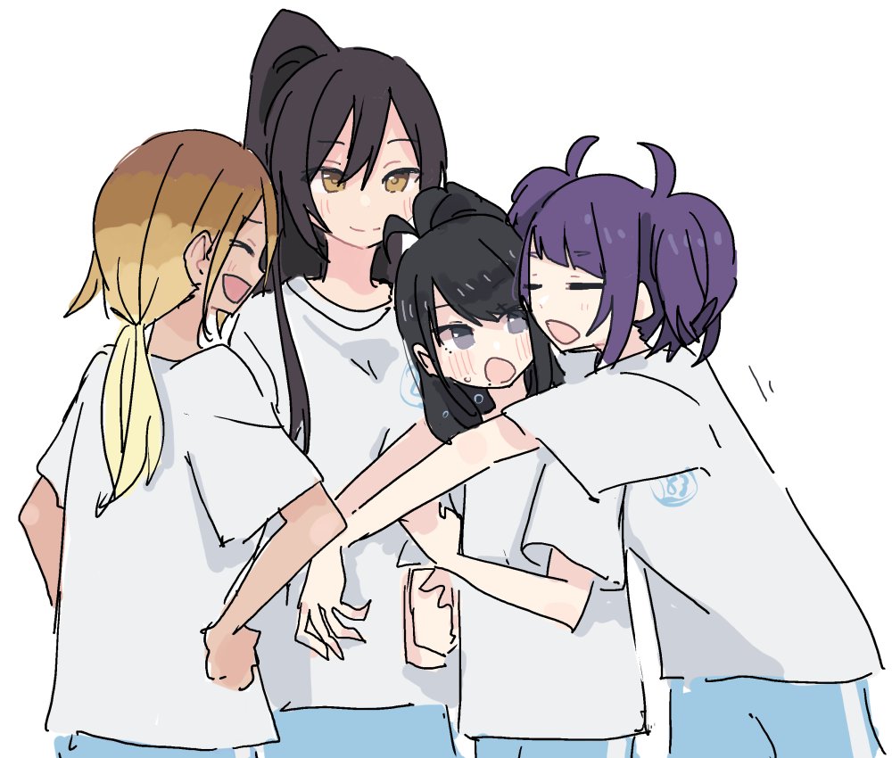 shirase sakuya multiple girls 4girls black hair purple hair ponytail twintails closed eyes  illustration images