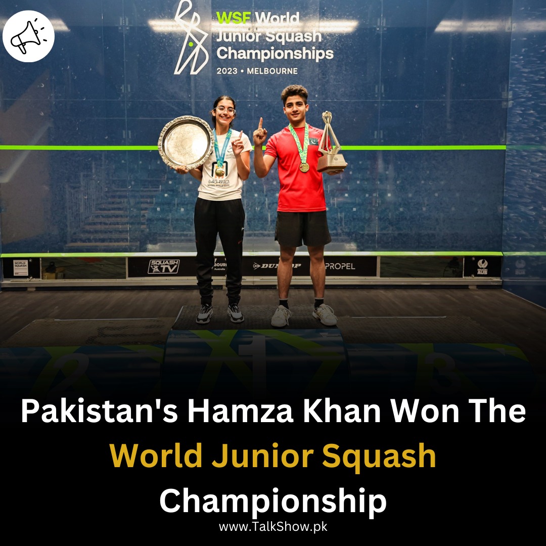 TalkShowPK's tweet photo. Congratulations Pakistan: #HamzaKhan fought back to become #Pakistan's first #WSF World Junior #Squash #champion. 👏👏

#PAKvIND #PakistanZindabad #WSFjuniors #Indians #NoBall #sundayvibes #SundayFunday #Bahawalpur #Abhishek #Champions https://t.co/aDmA6iW52p