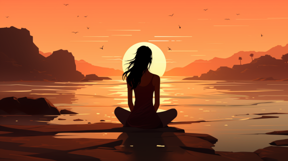 Woman meditating on a quiet beach. Simple 2d vector drawing. A woman has flowing hair, eyes closed, and feels at peace. Colors are earthy tones that promote a sense of tranquility and healing. Background blending with the woman 📷
#aiart #aiartworks #aiartdaily #generativeart