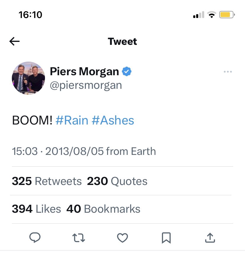 For the sake of balance, see this tweet celebrating England retaining the Ashes thanks to a rain-induced draw in 2013. #spirit