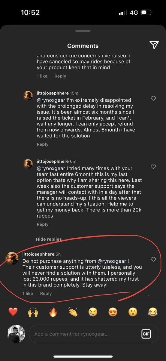 jittojosephhere's tweet photo. @RynoxGears Is this how you treat your customers? I lost my 23 k trying to purchase your product. How can you justify this? I am waiting for the past 6 months to get this resolved.
#rynoxgear, #ridingear #ridingjacket #ridersofindia #bikeride #moto
@ridermanya @royalenfield https://t.co/qKpaPeFMx5