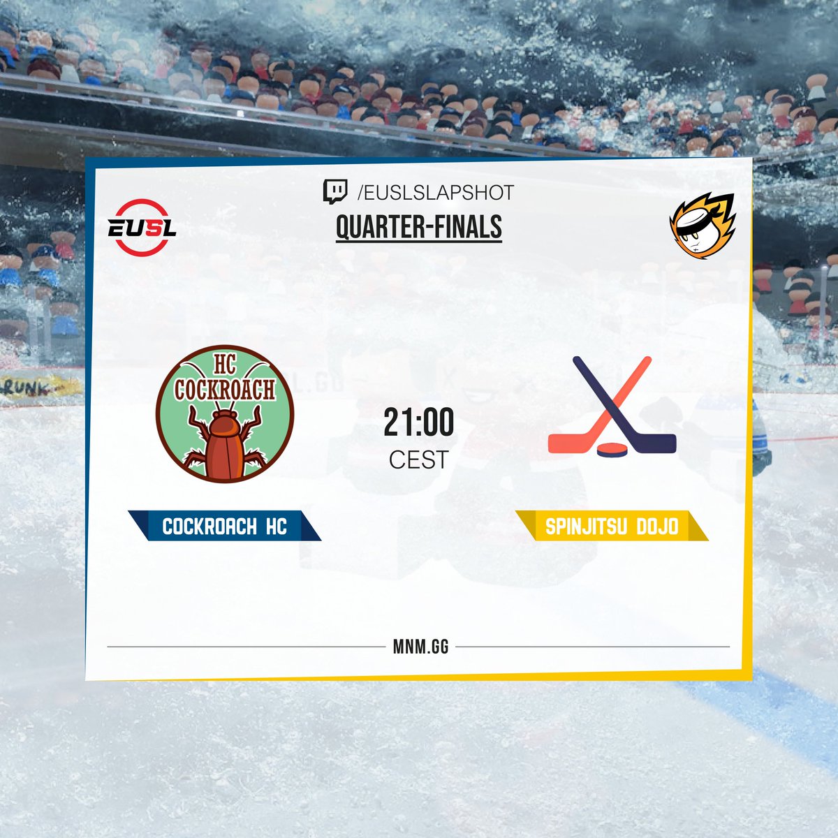EUSLSlapshot's tweet image. Join us at 21:00 CEST as #4 Cockroach HC take on #5 Spinjitsu Dojo in the second Pro Quarter-Final

Live at twitch.tv/euslslapshot