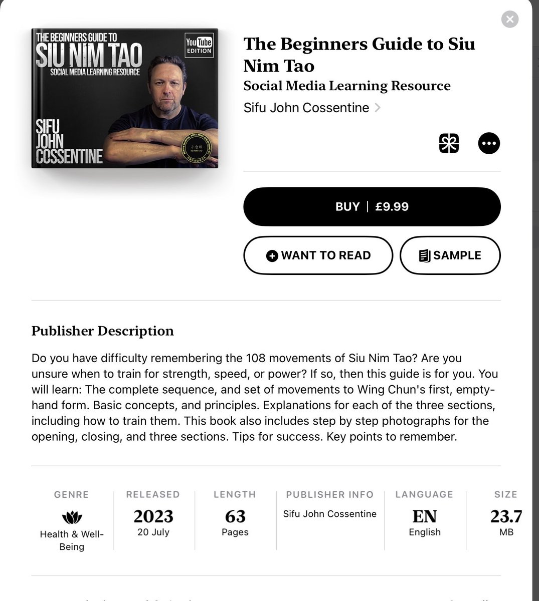 JohnCossentine's tweet image. Get your Wing Chun training journey started. Available to buy at the Apple Book Store now. #thebeginnersguide #siunimtao #sifujohncossentine